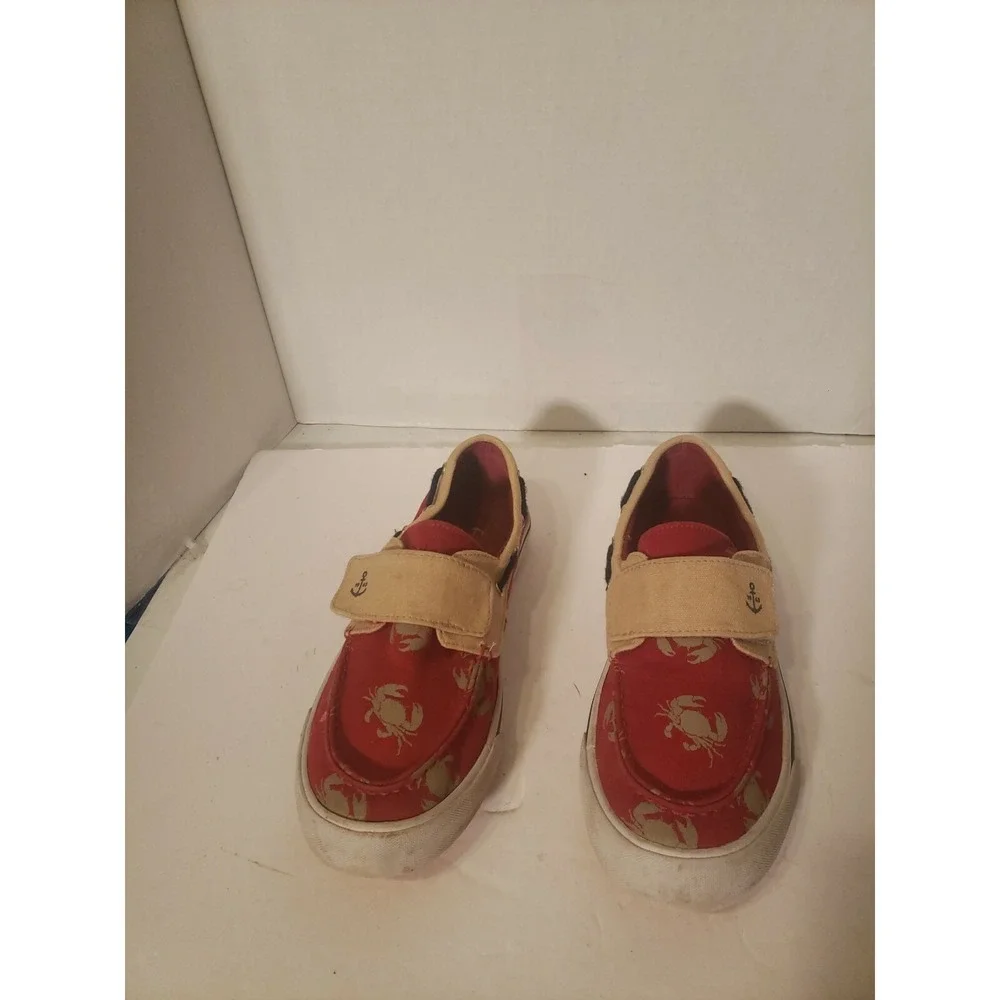 Lands‎ End RedTan Crab Strapped Boy's Canvas Boat shoe US 6